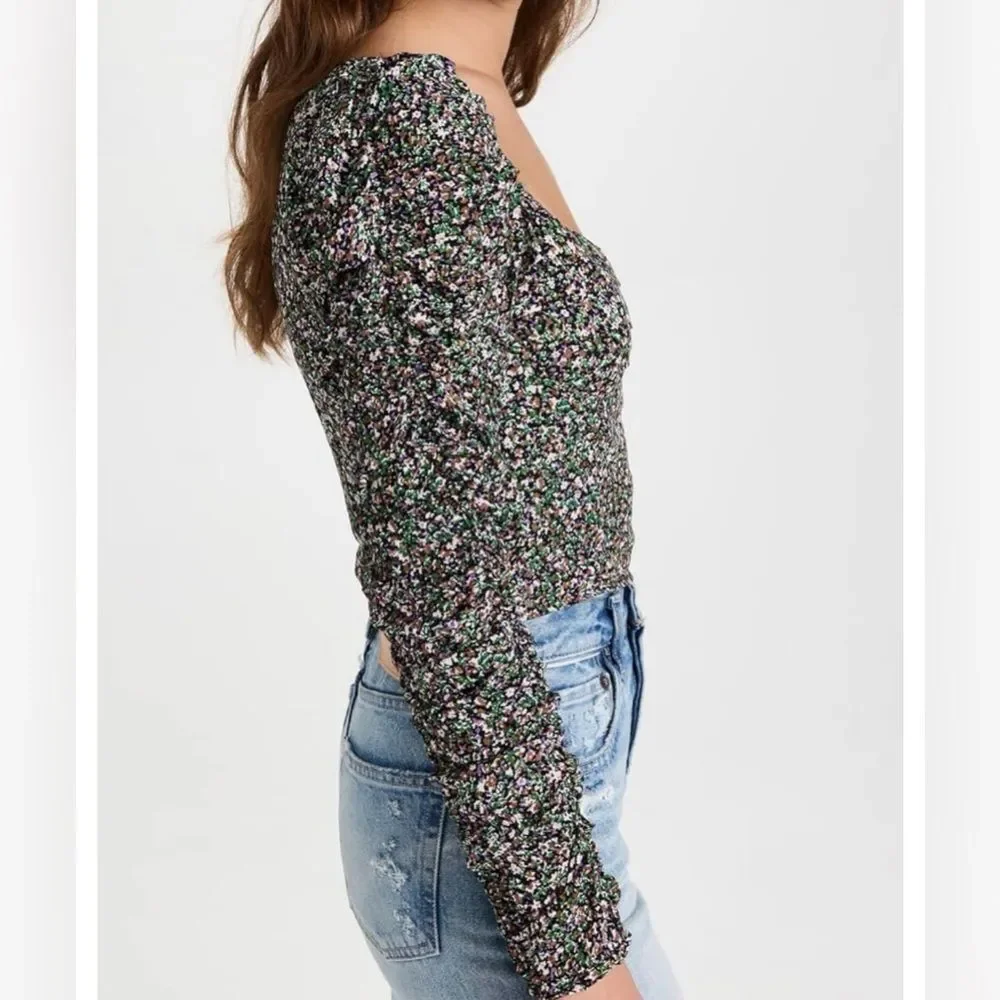 ASTR The Label Ditsy Floral Livie Top Blouse Black Green XS